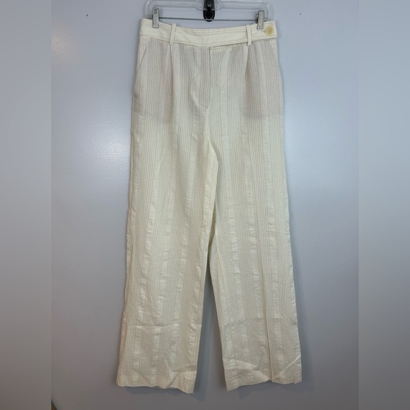 NWT Zara Cream Lightweight Straight Leg Striped Casual Trouser Pants Medium - Picture 1 of 8